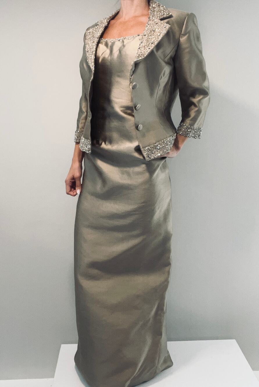 Montage Mon Cheri Evening Mother Of The Bride Dress Jacket Bronze Gold Size 6 JL